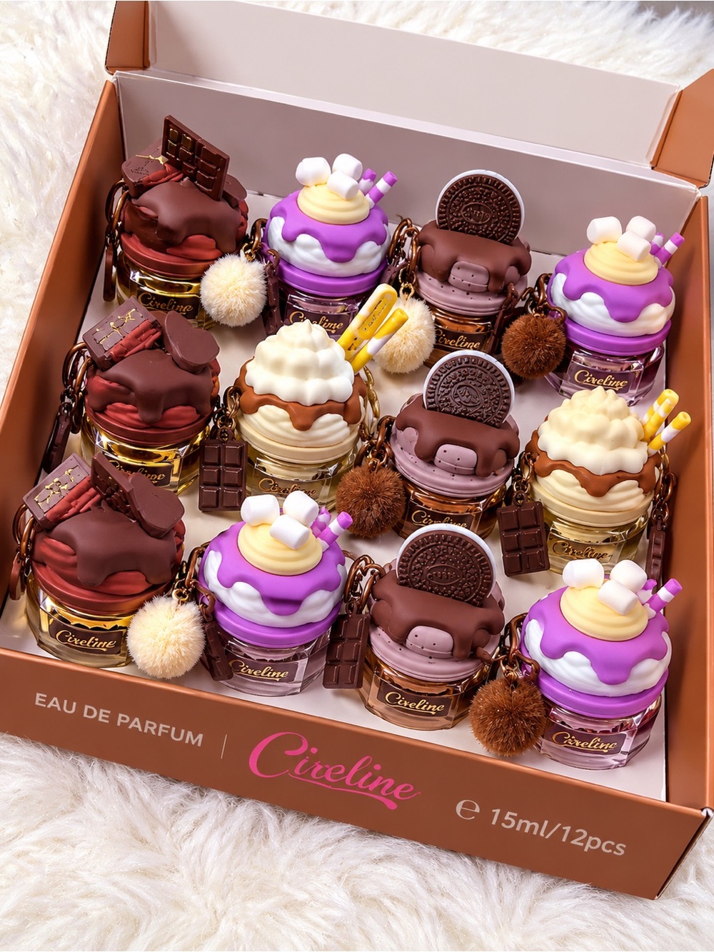 Dessert Charm Key & Card Holder - Purple, Brown, Cream